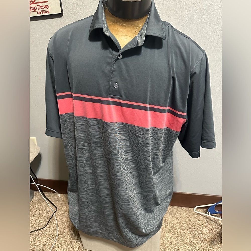 FootJoy Mens XXL Gray/Pink Striped Short Sleeve Polo